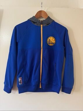 adidas Royal Blue and Yellow Warriors Zip-Up Puffer Jacket